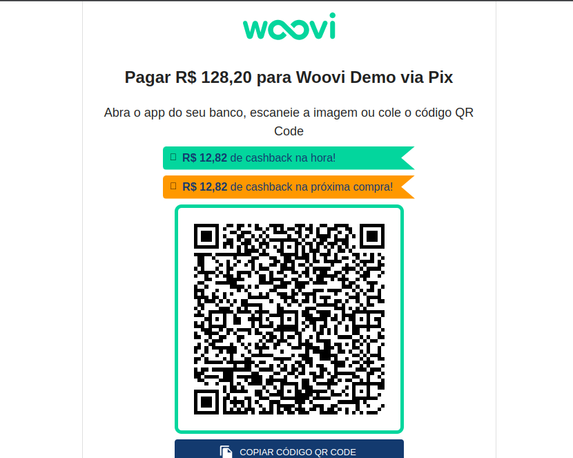 QrCode do Pix na página de sucesso do checkout